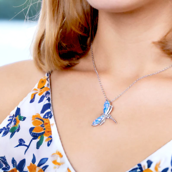 Sterling Silver Blue Opal Dragonfly Pendant Necklace by Alamea-623-31-31-Chris's Jewelry