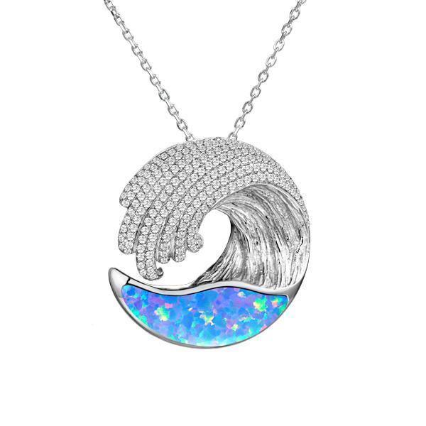 Sterling Silver Blue Opal Ocean Wave Pendant by Alamea-411-31-33-Chris's Jewelry