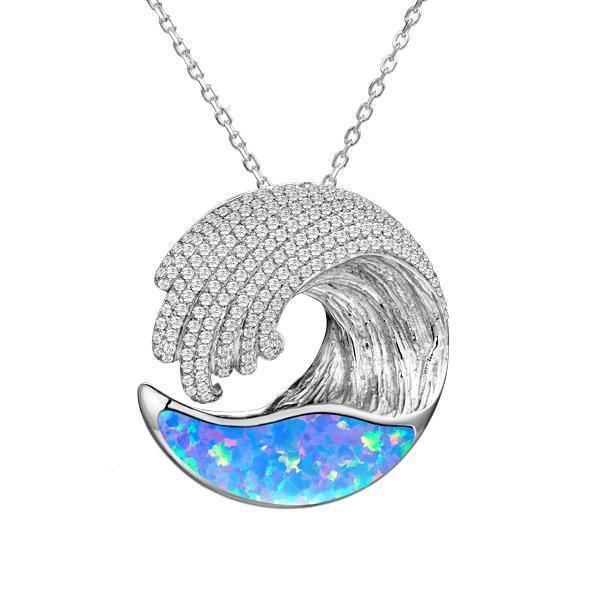 Sterling Silver Blue Opal Ocean Wave Pendant by Alamea-411-31-32-Chris's Jewelry