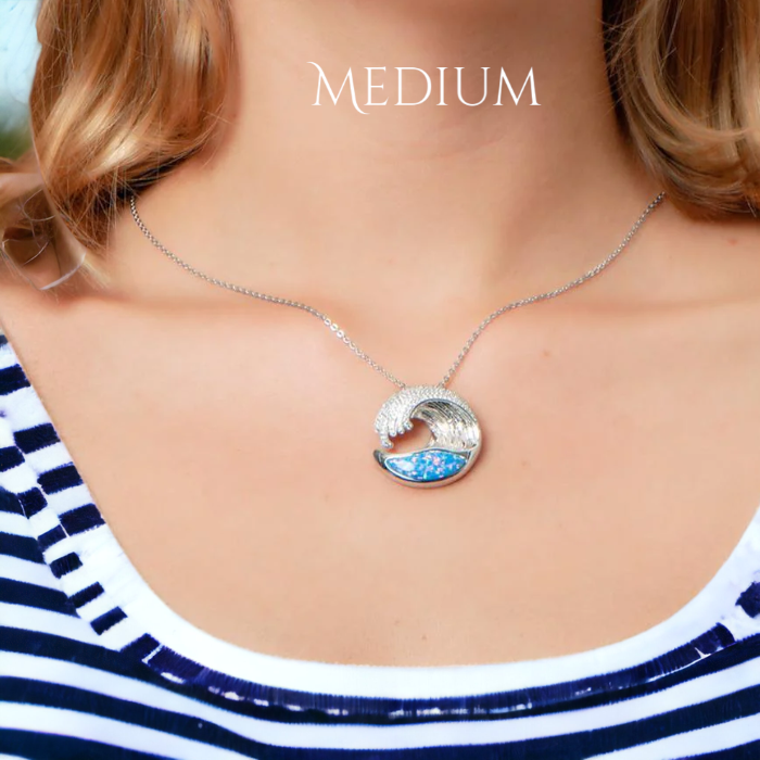 Sterling Silver Blue Opal Ocean Wave Pendant by Alamea-Chris's Jewelry