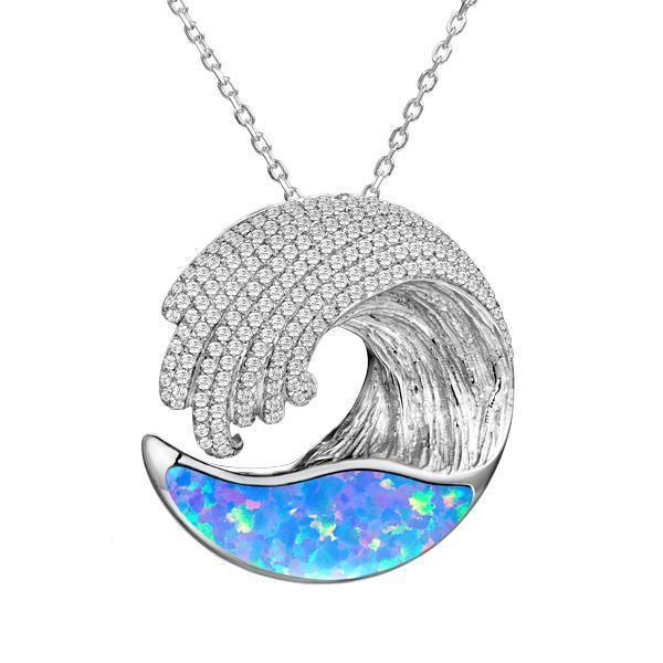 Sterling Silver Blue Opal Ocean Wave Pendant by Alamea-411-31-31-Chris's Jewelry