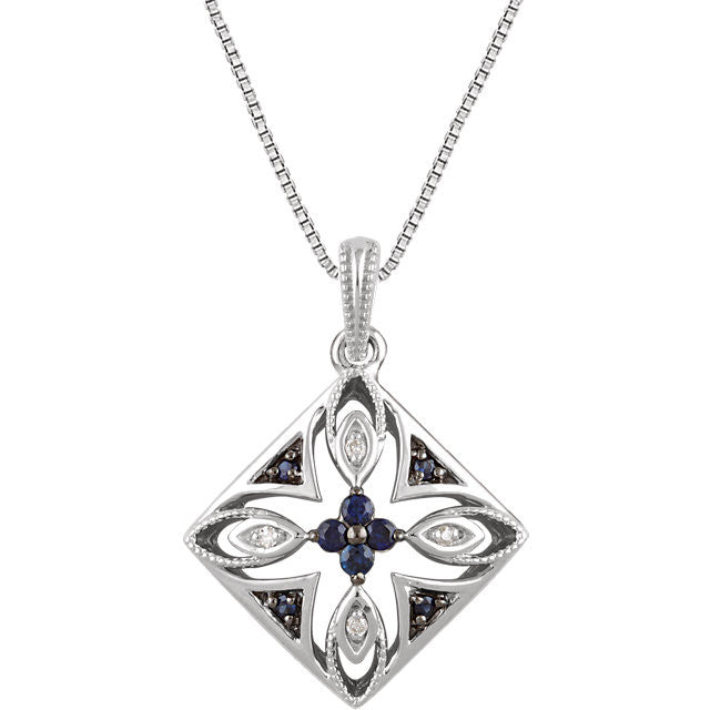 Sterling Silver Blue Sapphire & .025 CTW Diamond 18" Necklace-650714-Chris's Jewelry