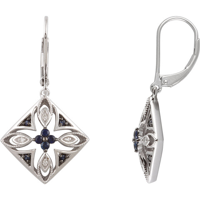 Sterling Silver Blue Sapphire & .04 CTW Diamond Lever Back Earrings-650718:60000:P-Chris's Jewelry