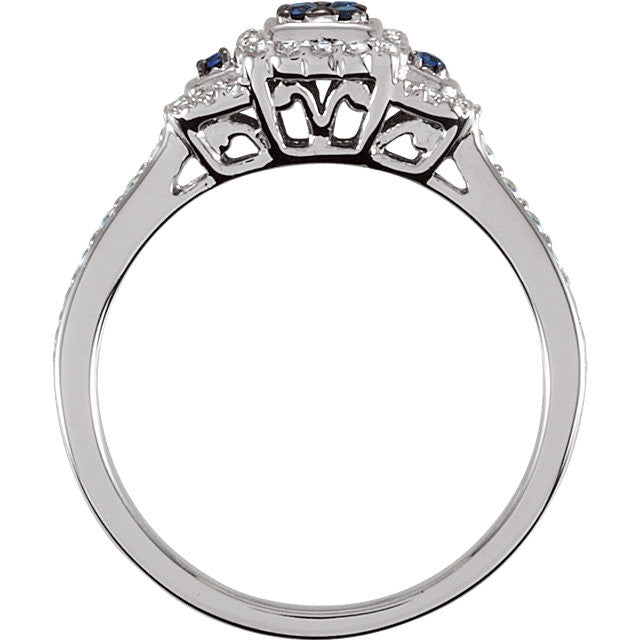 Sterling Silver Blue Sapphire & .06 CTW Diamond Multi Stone Halo Ring-69837:6002:P-Chris's Jewelry