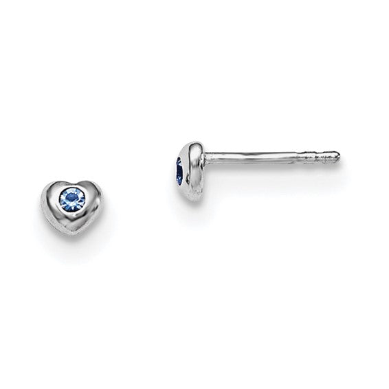Sterling Silver Child's Preciosca Crystal Birthstone Heart Earrings-QGK188DEC-Chris's Jewelry