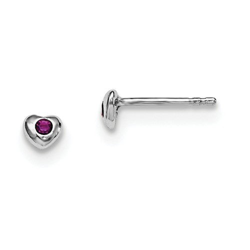Sterling Silver Child's Preciosca Crystal Birthstone Heart Earrings-QGK188FEB-Chris's Jewelry