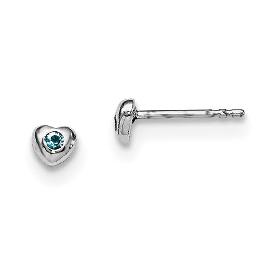 Sterling Silver Child's Preciosca Crystal Birthstone Heart Earrings-QGK188MAR-Chris's Jewelry