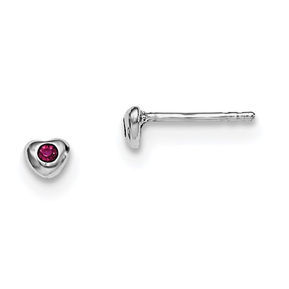 Sterling Silver Child's Preciosca Crystal Birthstone Heart Earrings-QGK188JUL-Chris's Jewelry