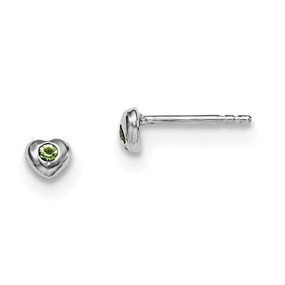 Sterling Silver Child's Preciosca Crystal Birthstone Heart Earrings-QGK188AUG-Chris's Jewelry
