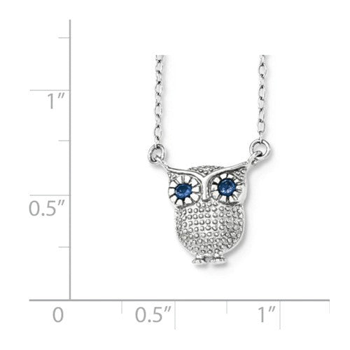 Sterling Silver Created Blue Sapphire Owl Necklace-QG3687-16-Chris's Jewelry