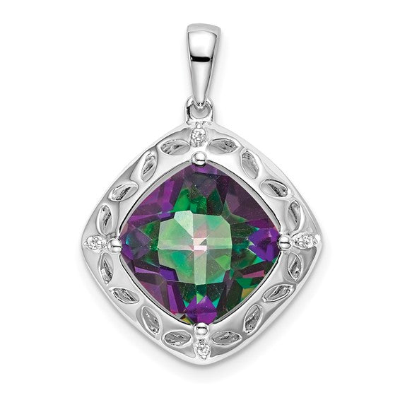 Sterling Silver Cushion 10mm Gemstone And Diamond Pendants-PM7078-FT-002-SSA-Chris's Jewelry