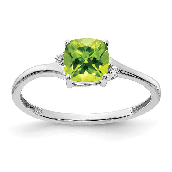 Sterling Silver Cushion Cut 6mm Gemstone And Diamond Rings-RM7404-PE-001-SSA-6-Chris's Jewelry