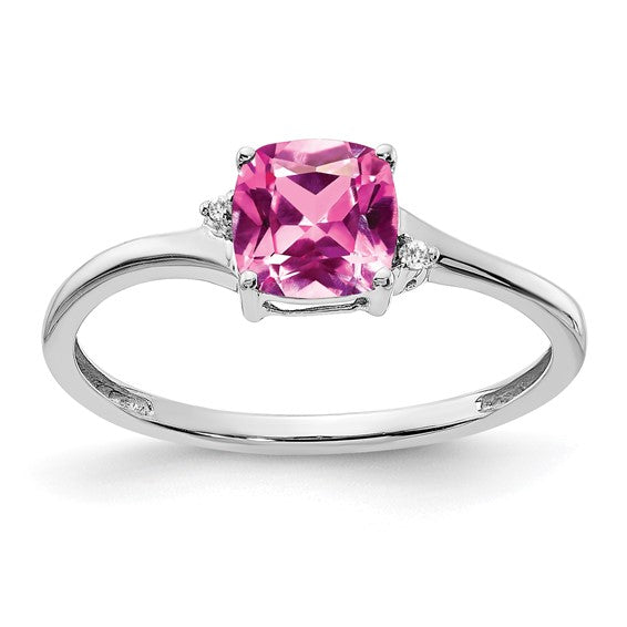 Sterling Silver Cushion Cut 6mm Gemstone And Diamond Rings-RM7404-CPS-001-SSA-6-Chris's Jewelry