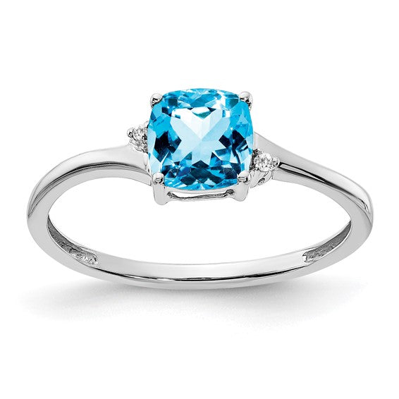 Sterling Silver Cushion Cut 6mm Gemstone And Diamond Rings-RM7404-BT-001-SSA-6-Chris's Jewelry
