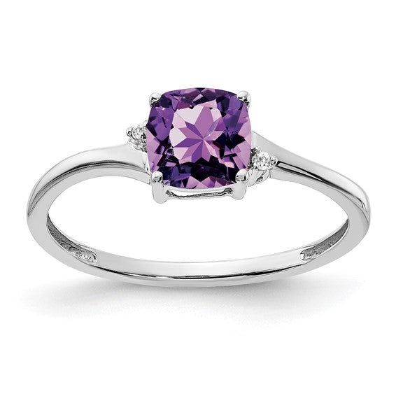 Sterling Silver Cushion Cut 6mm Gemstone And Diamond Rings-RM7404-AM-001-SSA-6-Chris's Jewelry