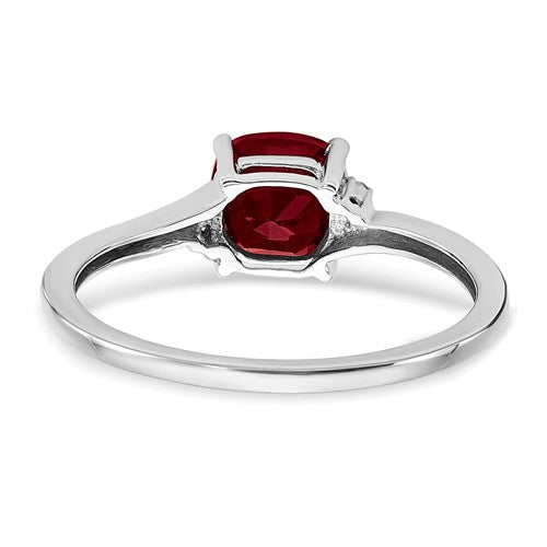 Sterling Silver Cushion Cut 6mm Gemstone And Diamond Rings-Chris's Jewelry