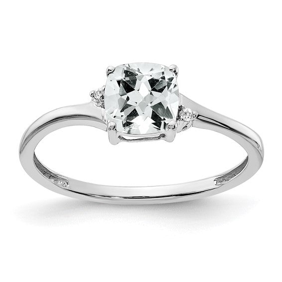 Sterling Silver Cushion Cut 6mm Gemstone And Diamond Rings-RM7404-WT-001-SSA-6-Chris's Jewelry