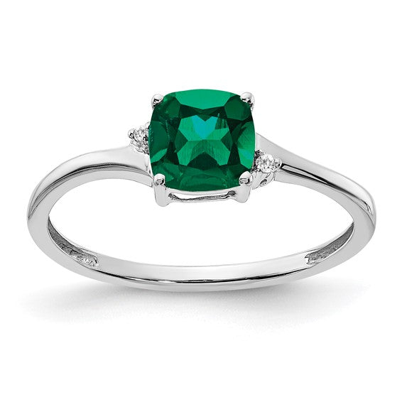 Sterling Silver Cushion Cut 6mm Gemstone And Diamond Rings-RM7404-CEM-001-SSA-6-Chris's Jewelry