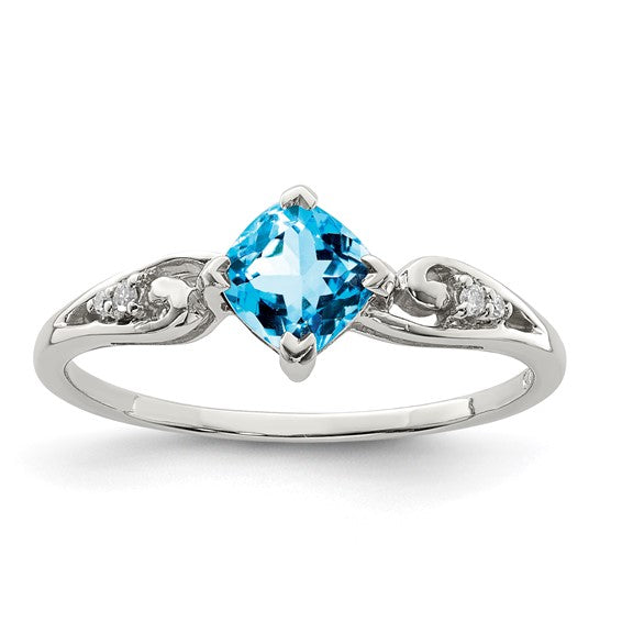 Sterling Silver Cushion Cut Gemstone and Diamond Rings-QR4513BT-6-Chris's Jewelry