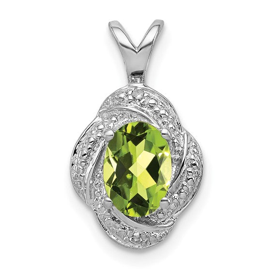 Sterling Silver Diamond And Oval Gemstone Pendants-QBPD12AUG-Chris's Jewelry