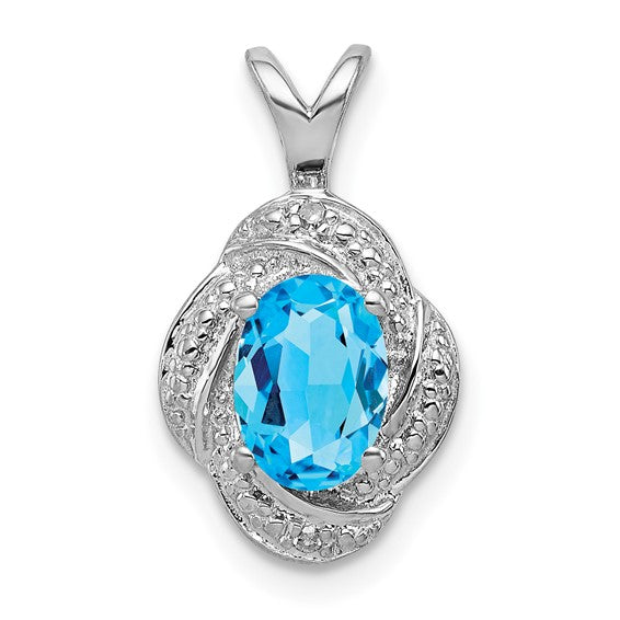 Sterling Silver Diamond And Oval Gemstone Pendants-QBPD12DEC-Chris's Jewelry