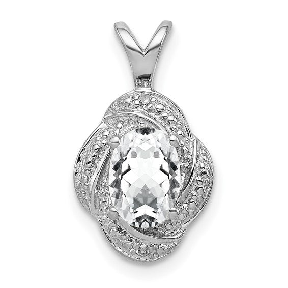 Sterling Silver Diamond And Oval Gemstone Pendants-QBPD12APR-Chris's Jewelry
