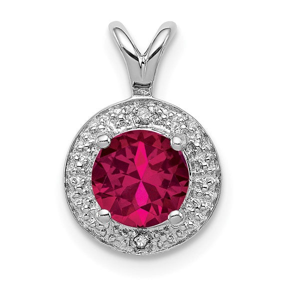 Sterling Silver Diamond And Round Gemstone Halo-Style Pendants-QBPD11JUL-Chris's Jewelry