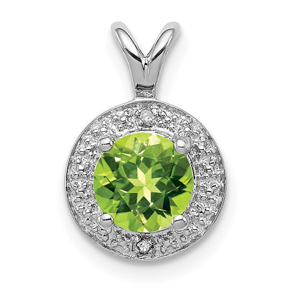 Sterling Silver Diamond And Round Gemstone Halo-Style Pendants-QBPD11AUG-Chris's Jewelry