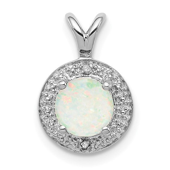 Sterling Silver Diamond And Round Gemstone Halo-Style Pendants-QBPD11OCT-Chris's Jewelry