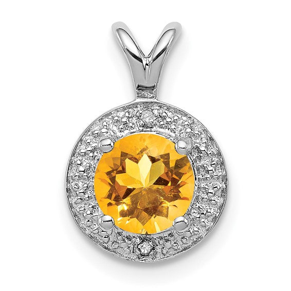 Sterling Silver Diamond And Round Gemstone Halo-Style Pendants-QBPD11NOV-Chris's Jewelry