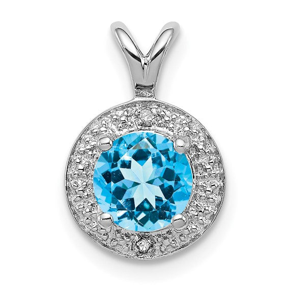 Sterling Silver Diamond And Round Gemstone Halo-Style Pendants-QBPD11DEC-Chris's Jewelry