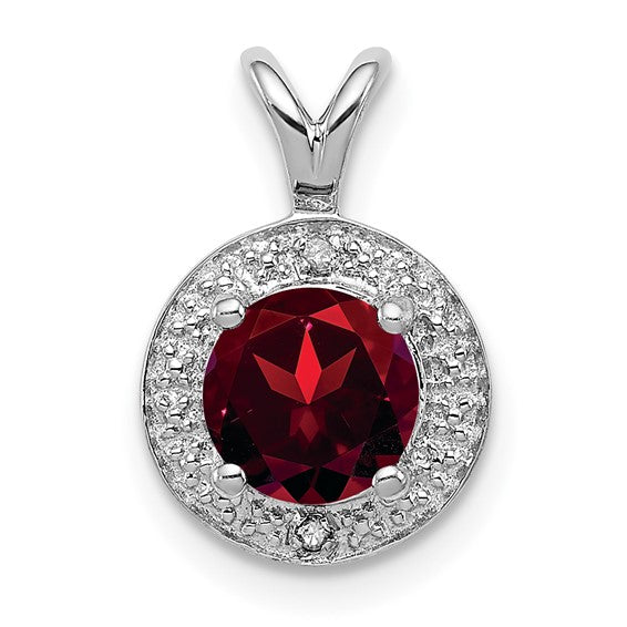 Sterling Silver Diamond And Round Gemstone Halo-Style Pendants-QBPD11JAN-Chris's Jewelry