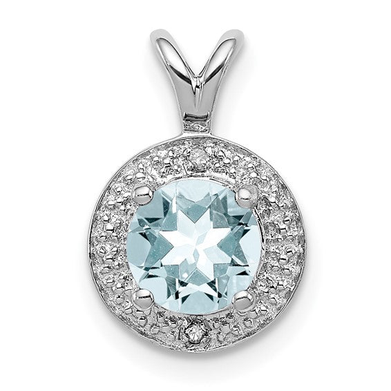 Sterling Silver Diamond And Round Gemstone Halo-Style Pendants-QBPD11MAR-Chris's Jewelry