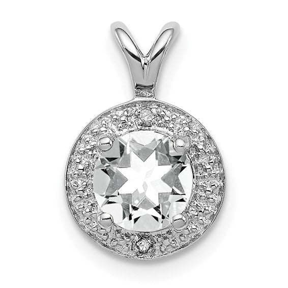 Sterling Silver Diamond And Round Gemstone Halo-Style Pendants-QBPD11APR-Chris's Jewelry