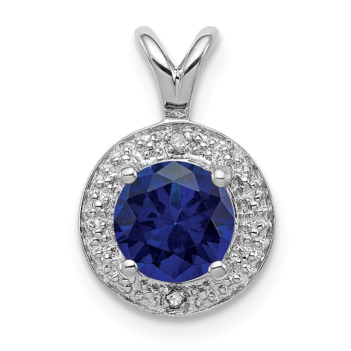 Sterling Silver Diamond And Round Gemstone Halo-Style Pendants-QBPD11SEP-Chris's Jewelry