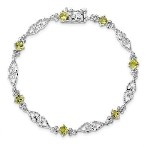 Sterling Silver Diamond & Gemstone Filigree Hearts Bracelets-QX886PE-Chris's Jewelry