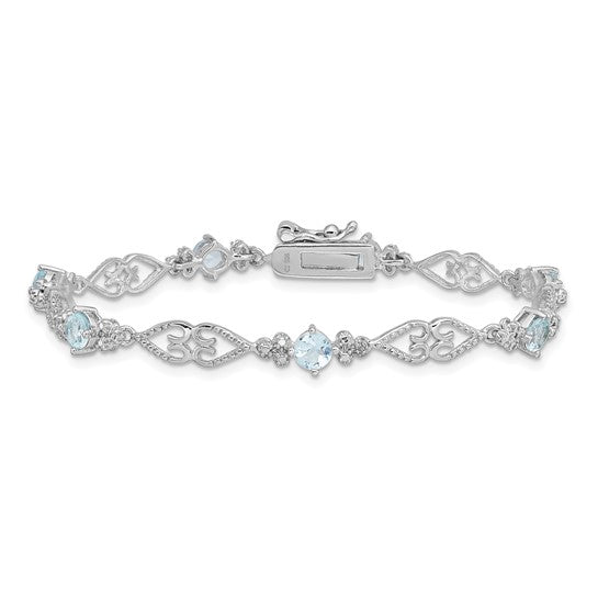 Sterling Silver Diamond & Gemstone Filigree Hearts Bracelets-Chris's Jewelry