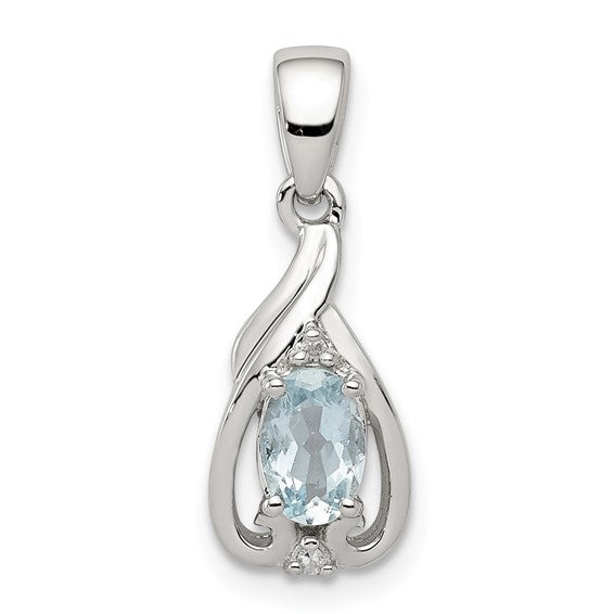 Sterling Silver Diamond & Gemstone Oval Pendants-QP2982AQ-Chris's Jewelry
