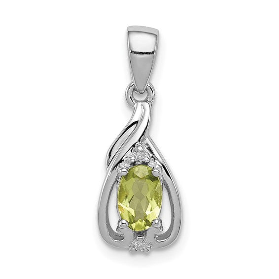 Sterling Silver Diamond & Gemstone Oval Pendants-QP2982PE-Chris's Jewelry