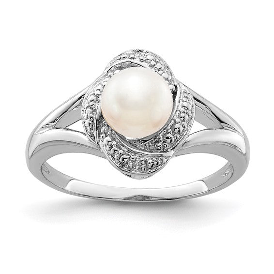 Sterling Silver Diamond & Oval Gemstone Birthstone Rings-QBR12JUN-5-Chris's Jewelry