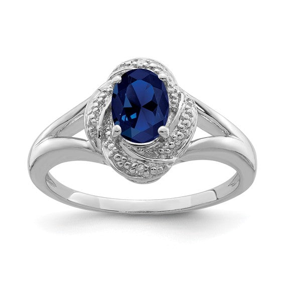 Sterling Silver Diamond & Oval Gemstone Birthstone Rings-QBR12SEP-5-Chris's Jewelry