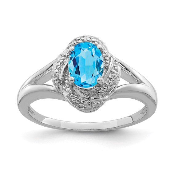 Sterling Silver Diamond & Oval Gemstone Birthstone Rings-QBR12DEC-5-Chris's Jewelry