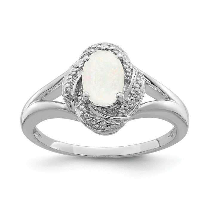 Sterling Silver Diamond & Oval Gemstone Birthstone Rings-QBR12OCT-5-Chris's Jewelry