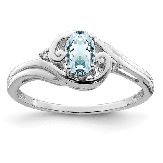 Sterling Silver Diamond & Oval Genuine Gemstone Birthstone Rings-QR4504AQ-6-Chris's Jewelry