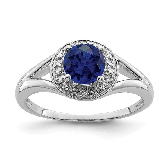 Sterling Silver Diamond & Round Birthstone Halo-Style Rings-QBR11SEP-5-Chris's Jewelry