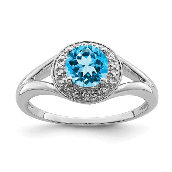 Sterling Silver Diamond & Round Birthstone Halo-Style Rings-QBR11DEC-5-Chris's Jewelry