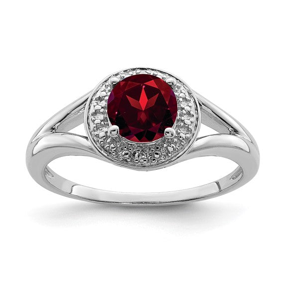 Sterling Silver Diamond & Round Birthstone Halo-Style Rings-QBR11JAN-5-Chris's Jewelry