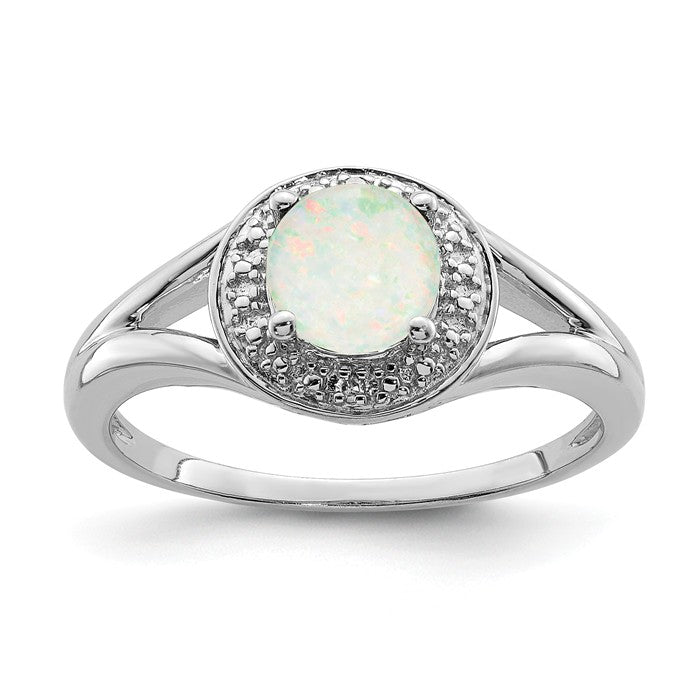 Sterling Silver Diamond & Round Birthstone Halo-Style Rings-QBR11OCT-5-Chris's Jewelry