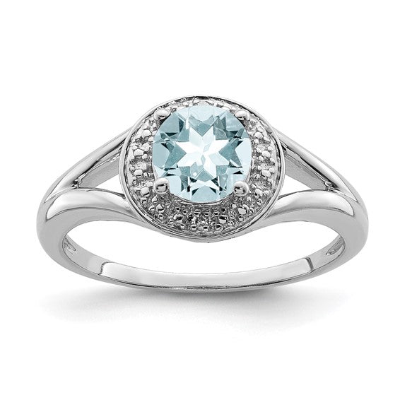 Sterling Silver Diamond & Round Birthstone Halo-Style Rings-QBR11MAR-5-Chris's Jewelry