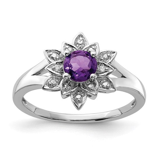 Sterling Silver Diamond & Round Gemstone Lotus Flower Rings-QR4533AM-6-Chris's Jewelry